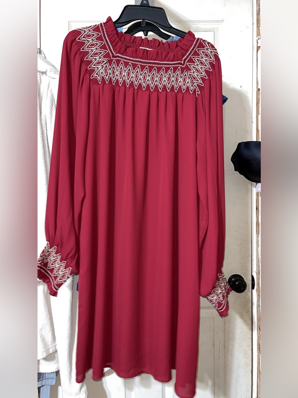 Layerz Boutique Brand Embroidered Dark Burgundy Long Sleeve Dress